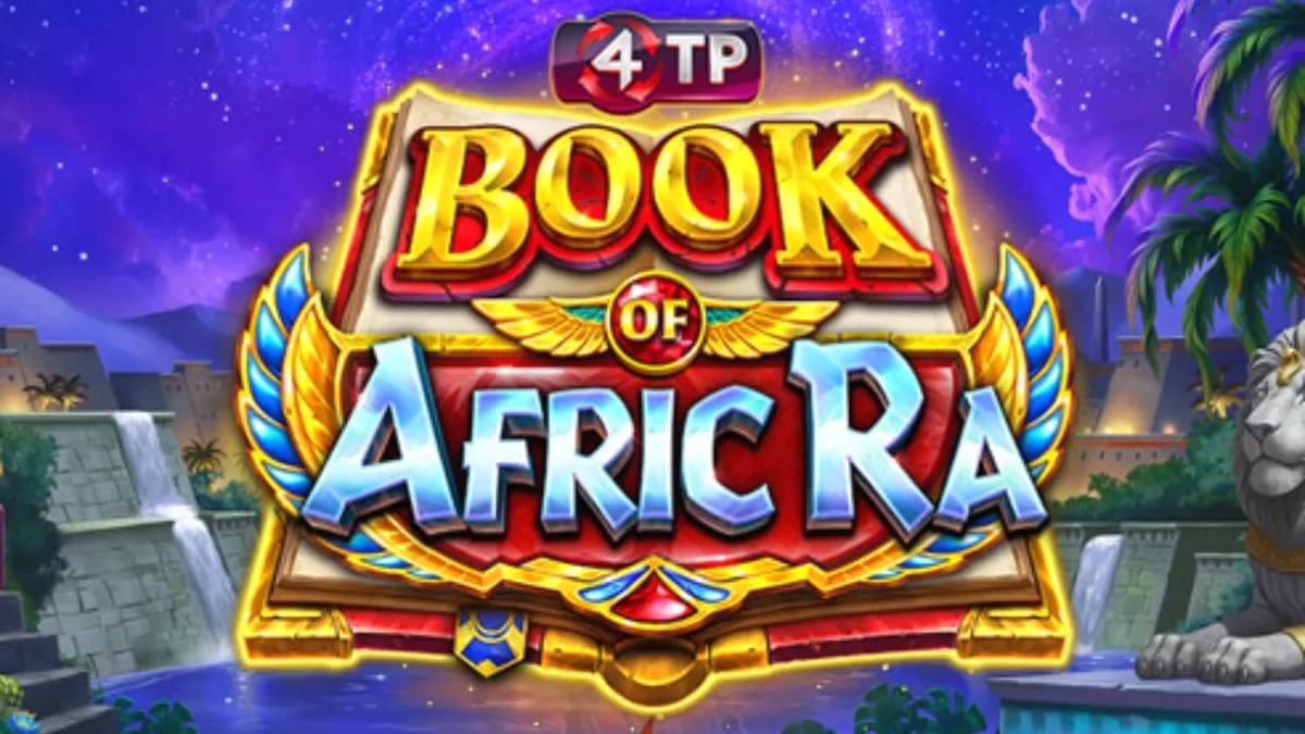 Interface do jogo 4TP Book of AfricRa com símbolos de animais egípcios